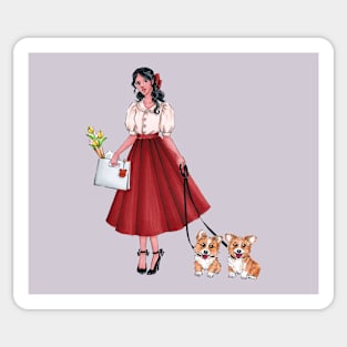 A Girl and Corgies Sticker